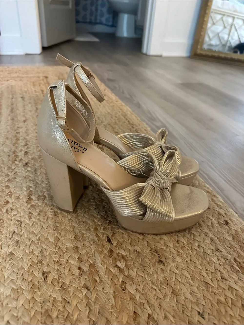 crown & ivy Metallic Gold Knot Platform Heels